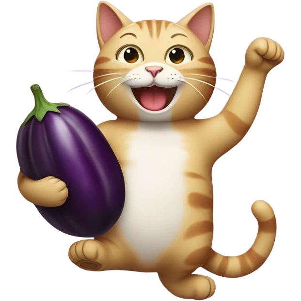 Cat laughing with a egg plant emoji