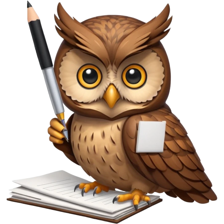 Сова держит ручку рядом стопка бумаг  emoji