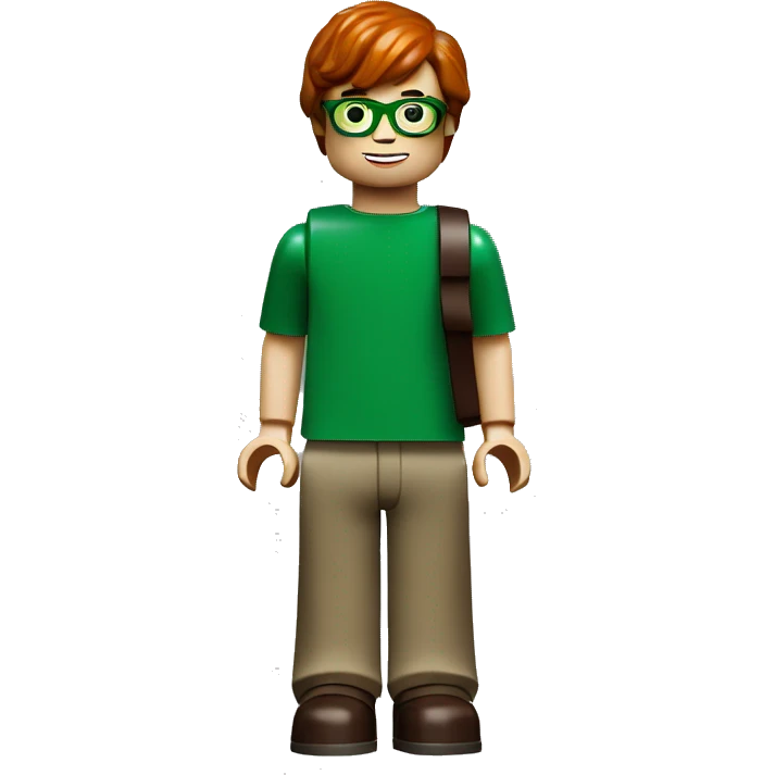 lego minifig full body of a 7 year old boy with green glasses and dark red hair emoji