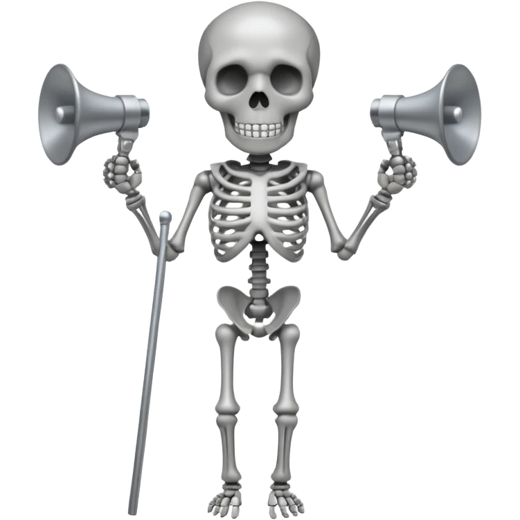 HEADLEESSKELETON BUT A ROD ON THE HEAD PLACE ON THE ROD THERES TWO MEGAPHONES ON OPPOSITE SIDES ON THE ROD emoji