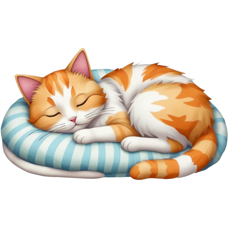 full body colourful light patched calico + white tabby cat sleeping emoji