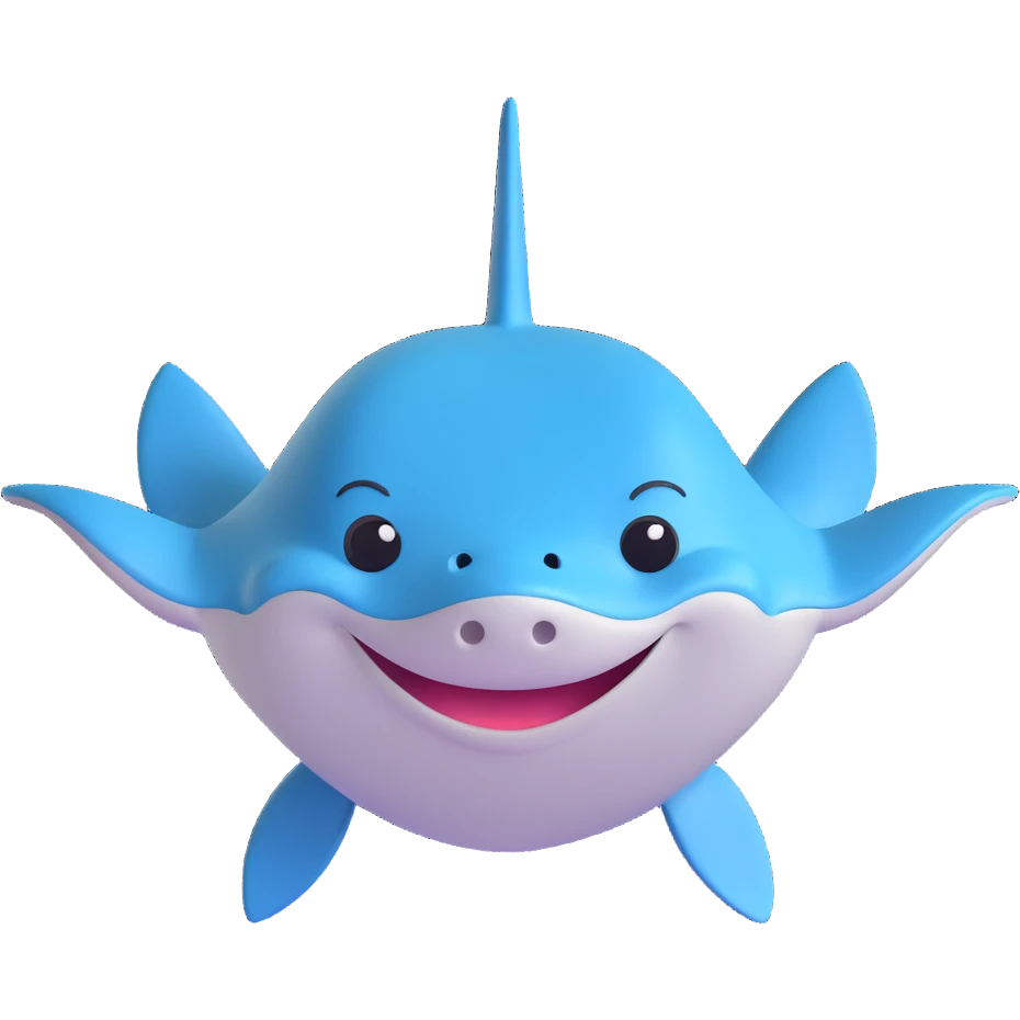 friendly stingray, smiling, simple and approachable emoji