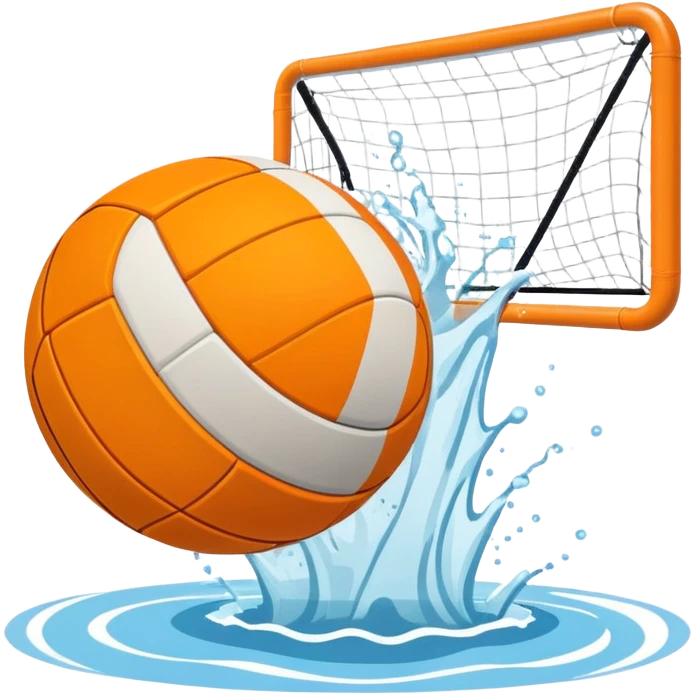 An icon showing a water polo ball floating on the surface of a pool, with a goal frame in the background, and water splashing around. The design captures the intensity of the game with visible ripples on the water. Transparent background highlights the excitement of water polo. emoji
