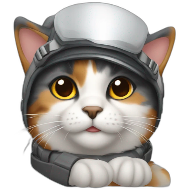 calico cat with gray fur wearing a pilot hat emoji