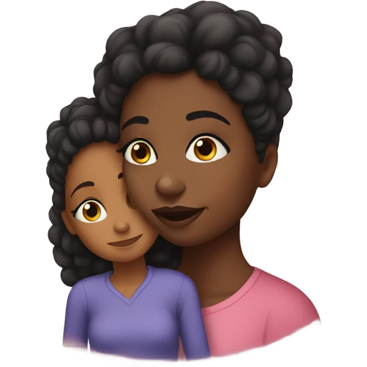 Kissing on cheek from black girl to mom emoji