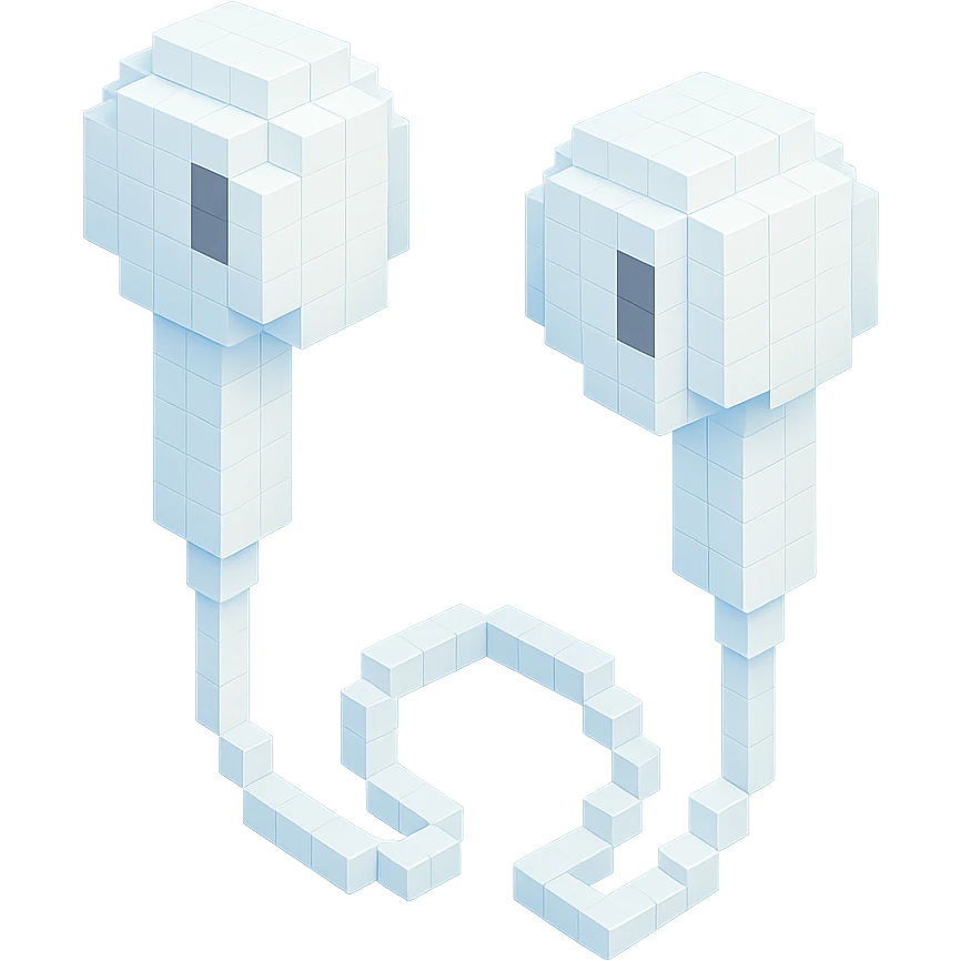 white EarPods headphones featuring a matte texture and gentle glow emoji