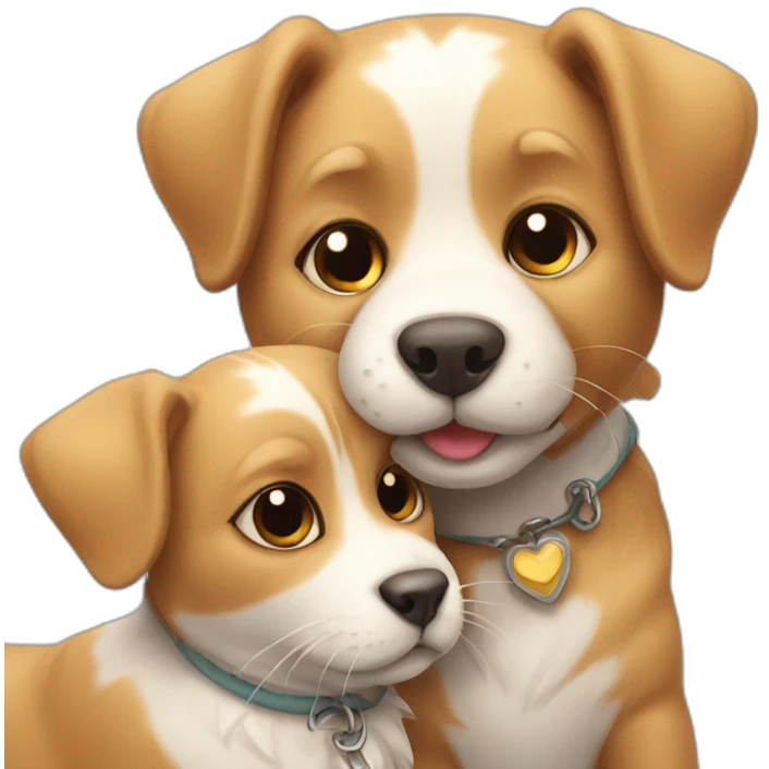 Cat and dog with love emoji