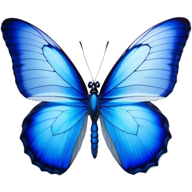Cinematic Realistic Noble Blue Butterfly Portrait Emoji, Poised and graceful, with delicate, translucent wings rendered in vivid sapphire and indigo tones, a slender, elegant body with finely detailed textures, and gentle, reflective eyes, illuminated by soft natural light, high shine, intelligent and ethereal, styled with an air of refined natural beauty, focused and attentive, soft glowing outline, capturing the essence of a watchful and confident blue butterfly that appears to flutter out of the screen with effortless grace! emoji
