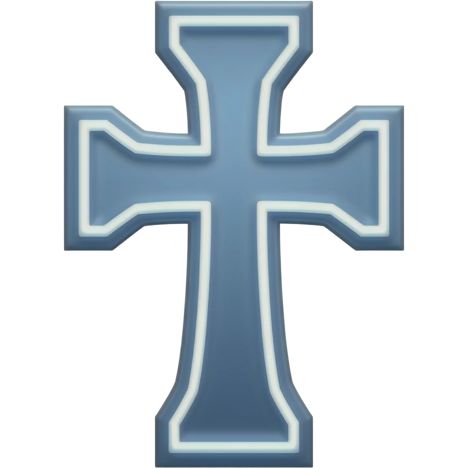 Periwinkle thin christian cross edgy design with neon white border emoji