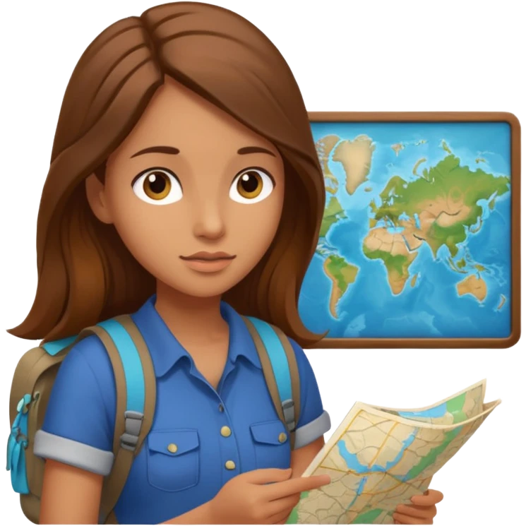 A backpacking woman checking her map with curious eyes. emoji