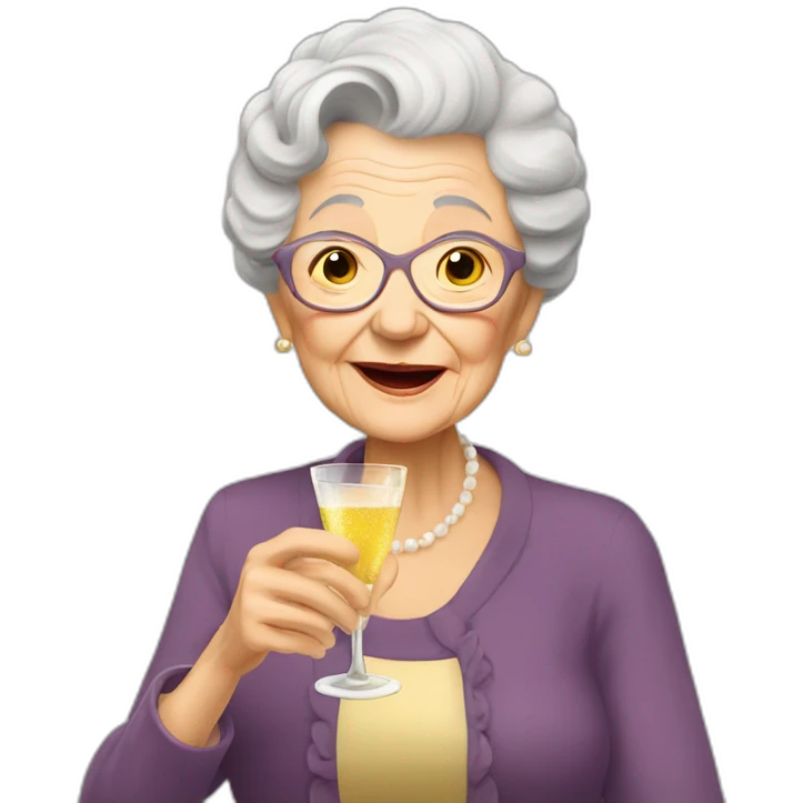 Very old grand ma drinking champagne emoji