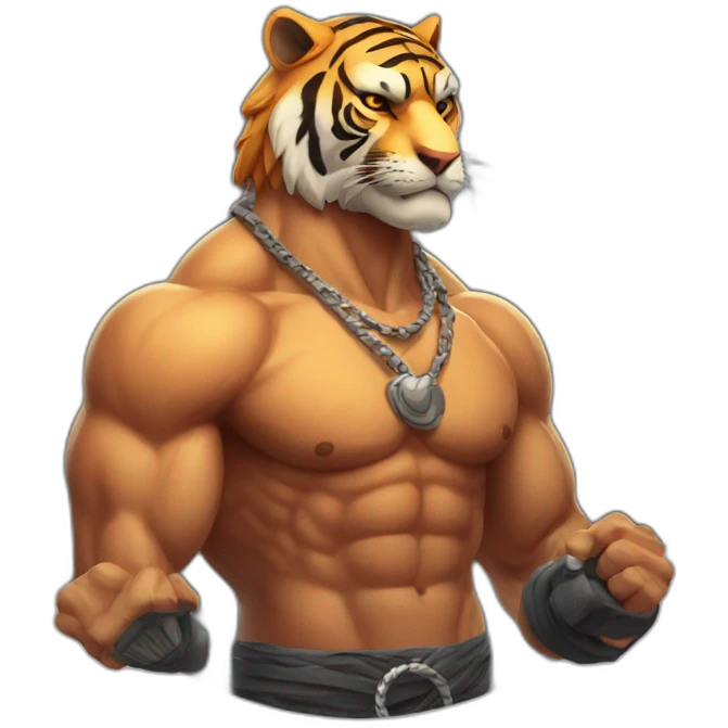 Muscular tiger fighter with a necklace  emoji