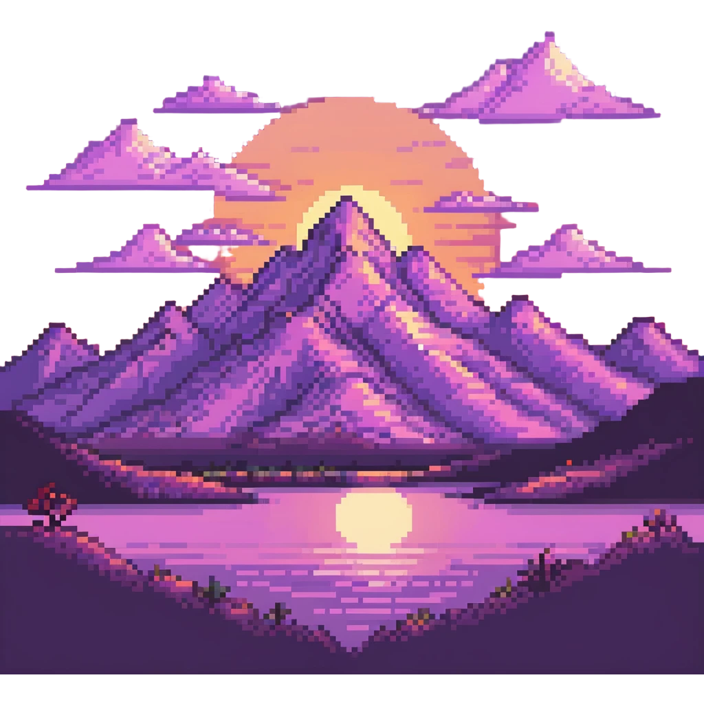 pink landscape with mountains and sunset emoji