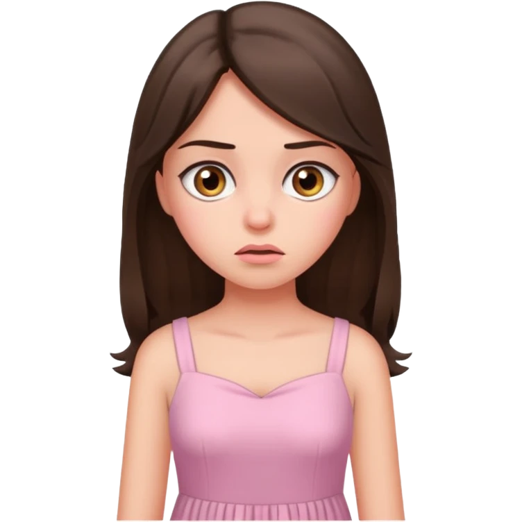 annoyed long brunette hair girl with hazel eyes wearing light pink dress emoji