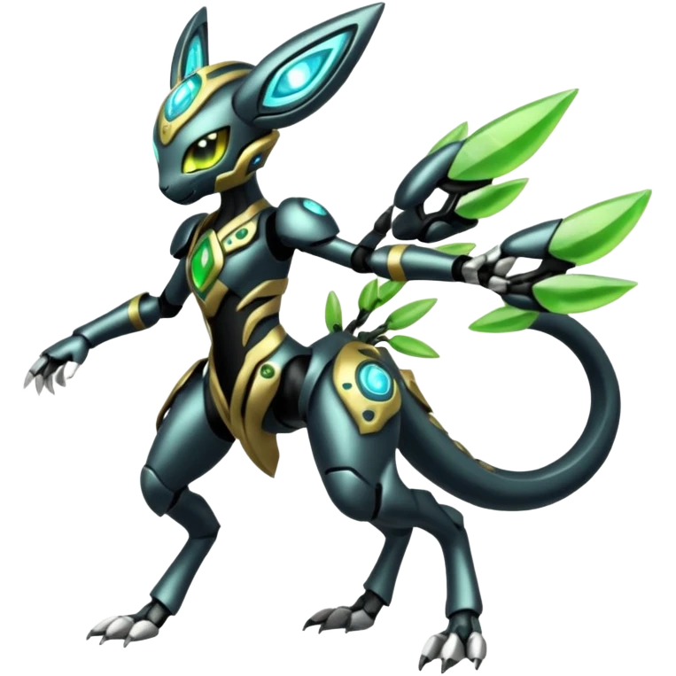  Exotic Futuristic Cyborg-Cyber-Meloetta-Zygarde-Zeraora-Protogen-Palkia-hybrid-fusion-Fakémon-creature, full body emoji