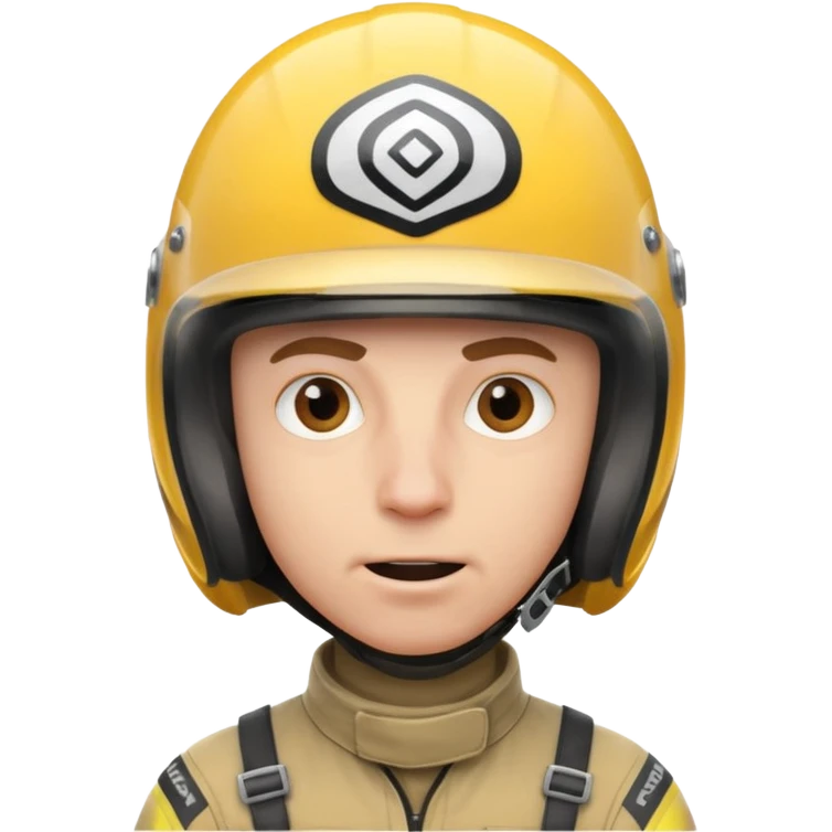 white male racer in helmet, crazy look, taking risks emoji