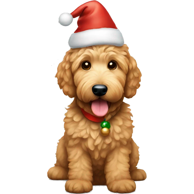Golden doodle wearing christmas hat emoji