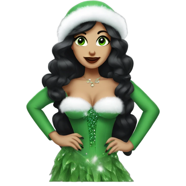 Burlesque dancer in winter costume with black hair and green eyes emoji