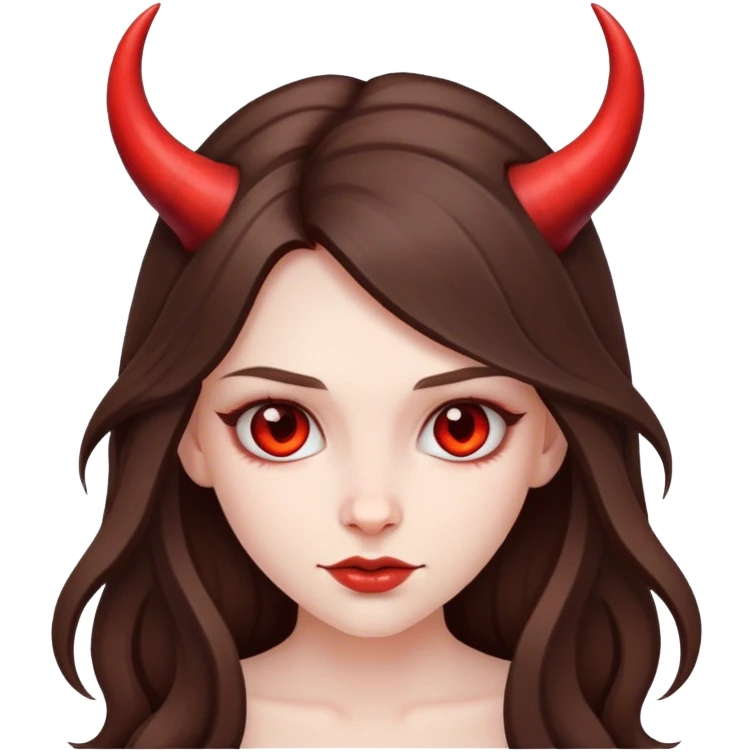 beautiful pale brunette girl with long hair with devil horns emoji