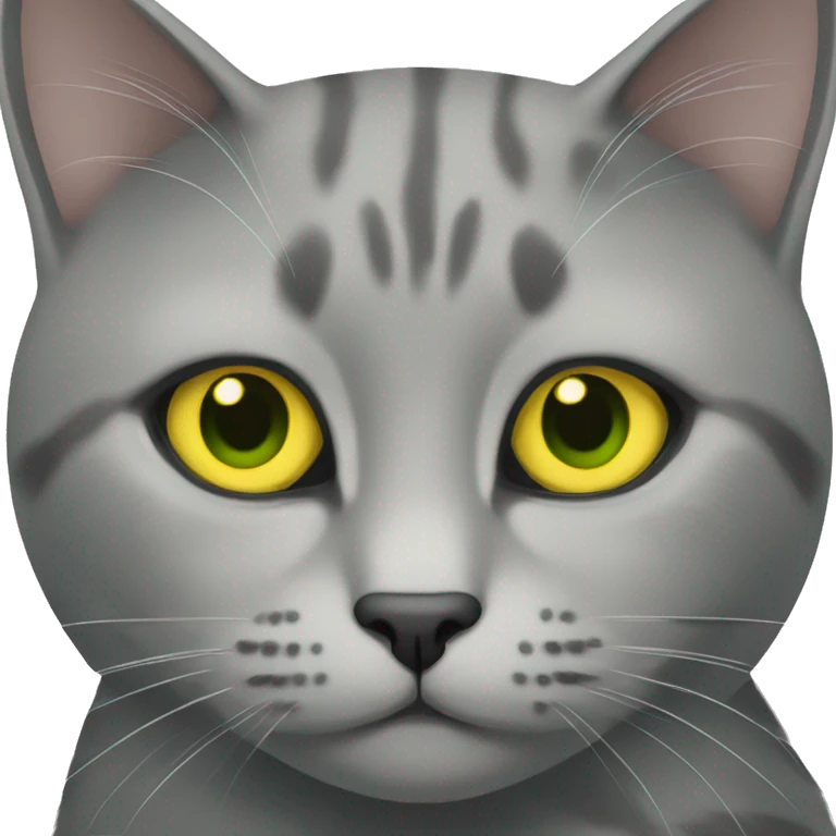Gray cat with yellow green eyes  emoji
