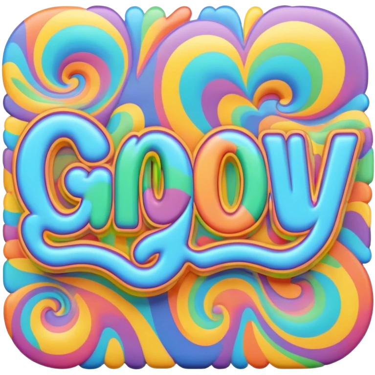 3D, psychedelic colored hippie style word “Groovy” emoji