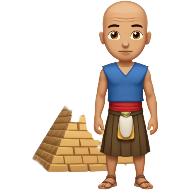 Emoji portrait of an Egyptian pyramid worker. Simple kilt, shaved head, tired yet resilient expression. emoji