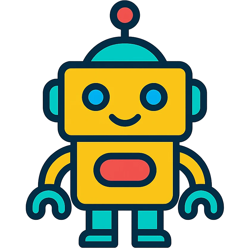 friendly robot, simple, modern, color icon style emoji
