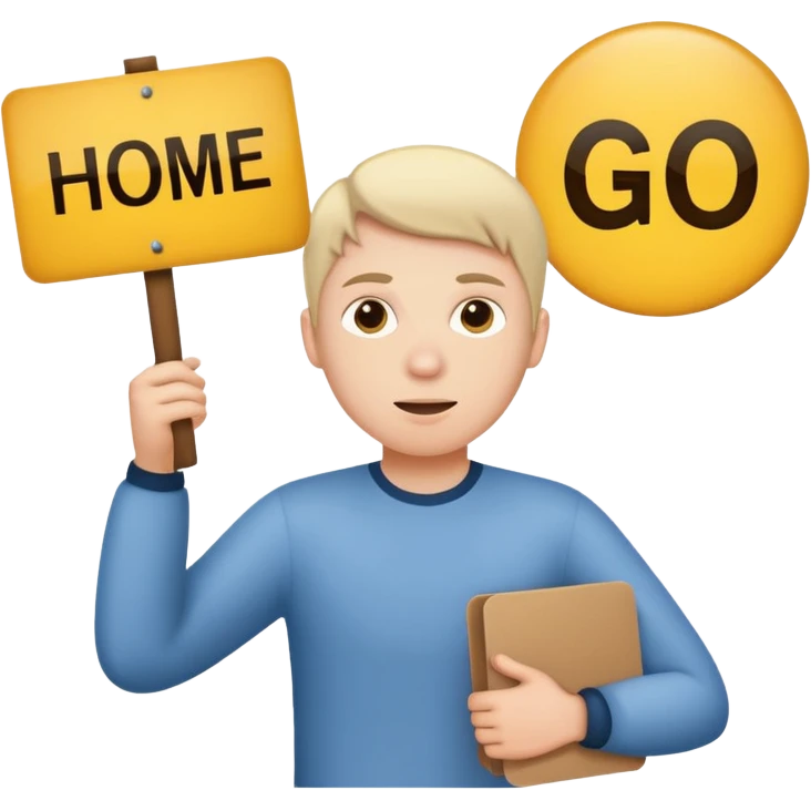 A white person holding a sign that says go home emoji
