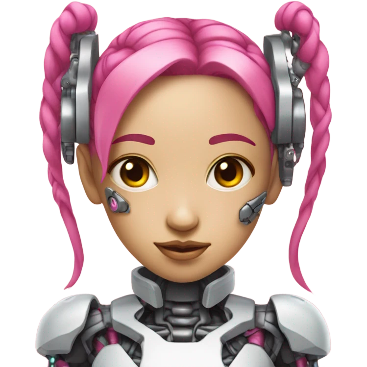 cyborg girl, pink hair, robot body, gynoid, twintails emoji