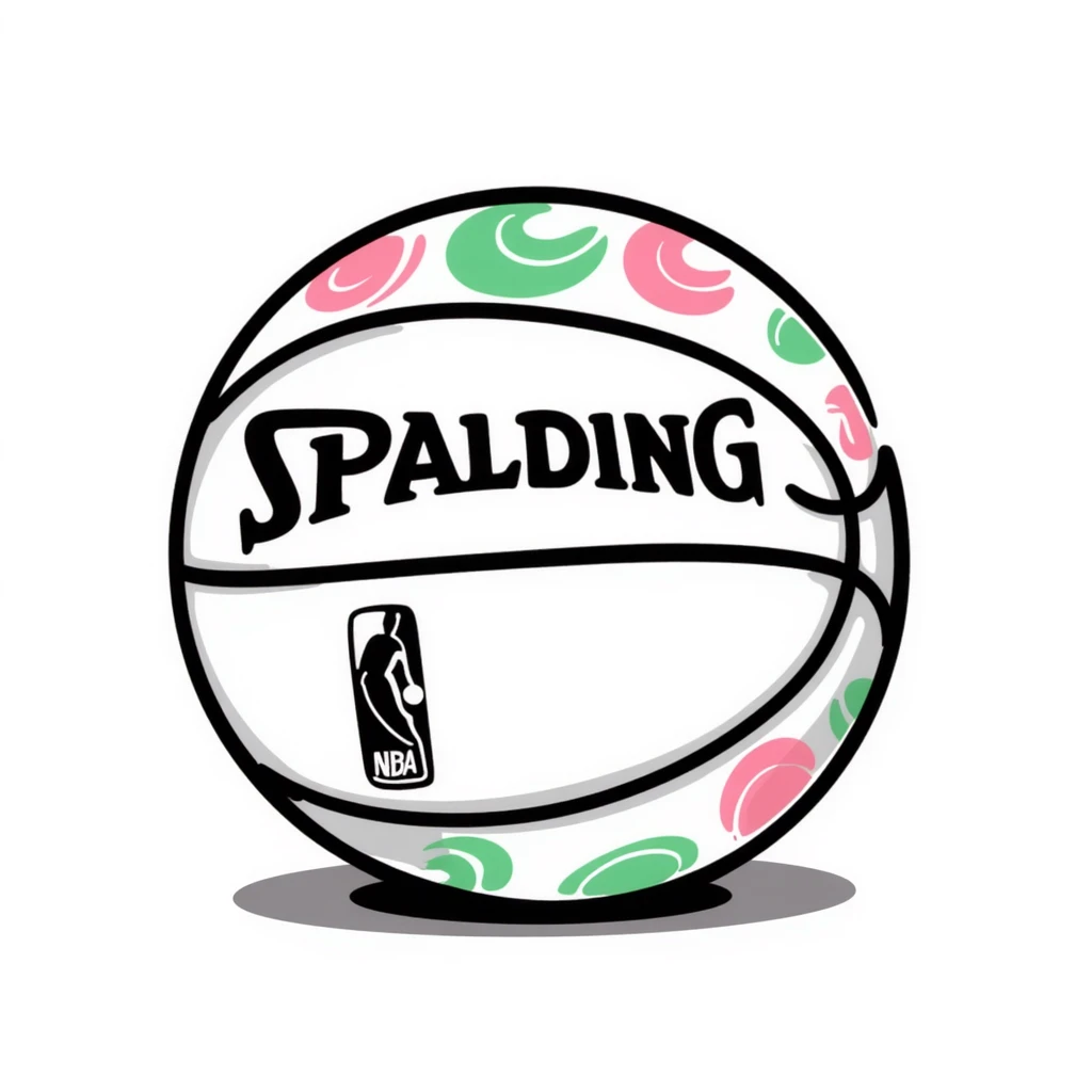 Spalding basketball with NBA logo, white color with pastel pink and green swirls pattern emoji