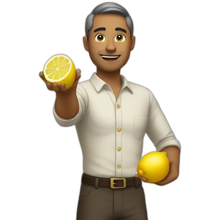 a man pointing with a lemon in his hand emoji