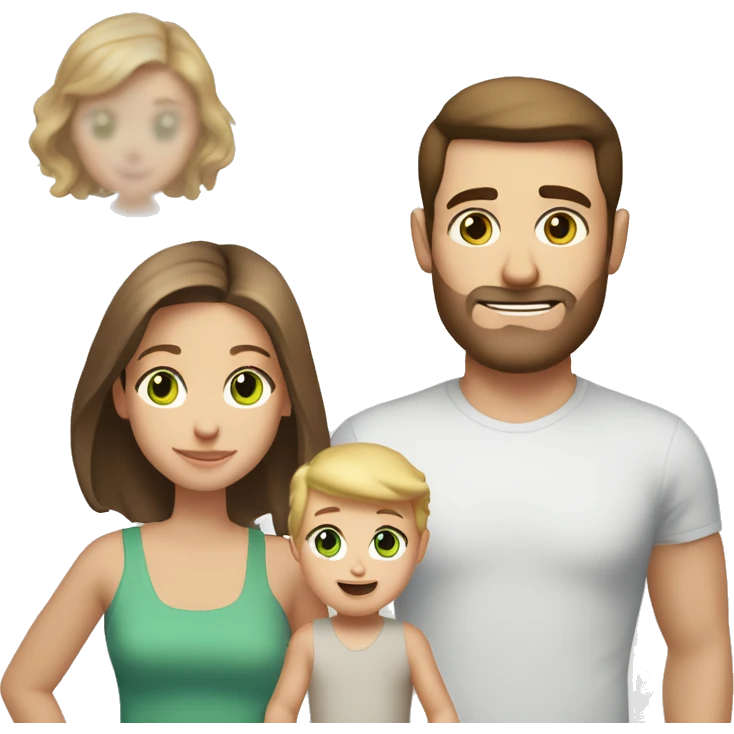 white family dad, short brown hair brown eyes, mum long brown hair brown eyes, toddler blonde hair blue eyes, baby Brown hair green eyes emoji