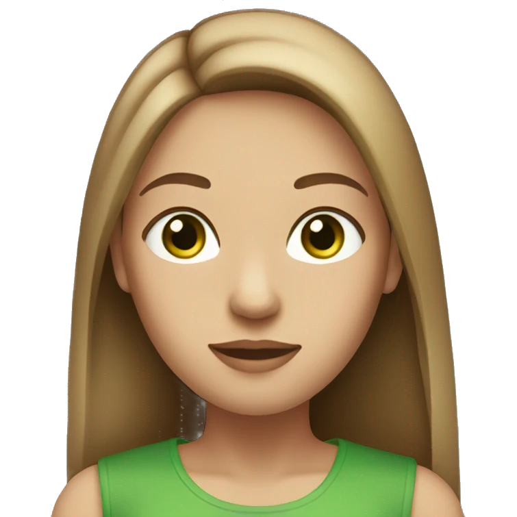 female with straight light brown hair middle part and green eyes emoji