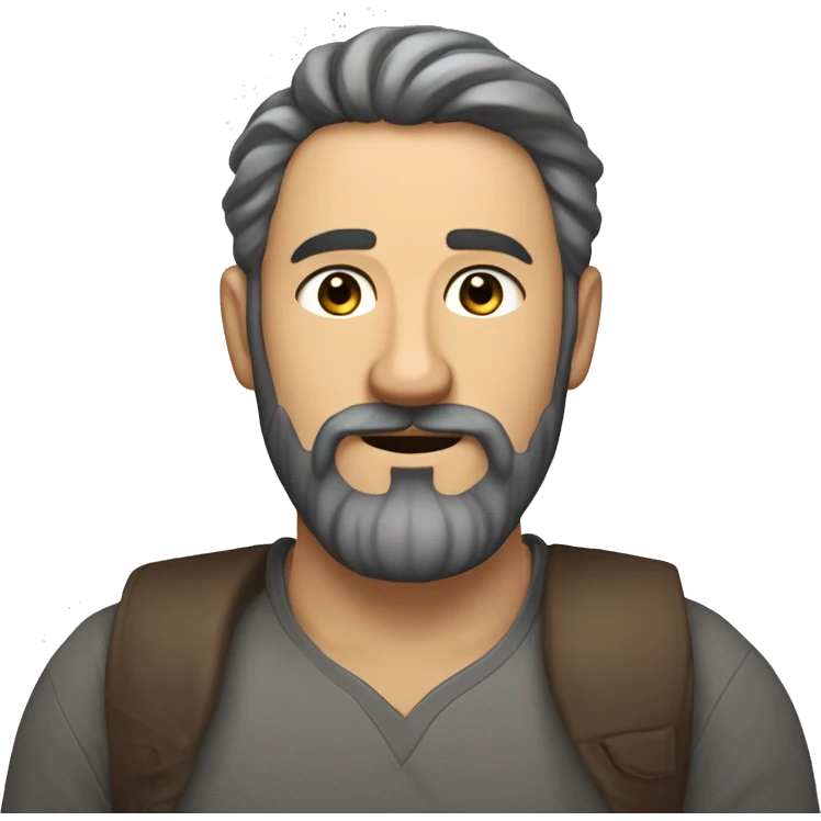homme 40 ans poivre et sel avec une demi queue de cheval légèrement barbu emoji