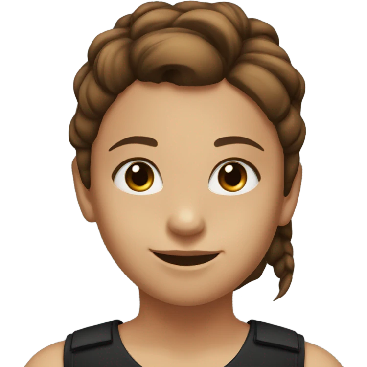 girl with brown pony tail and brown eyes smiling with black tank top on emoji