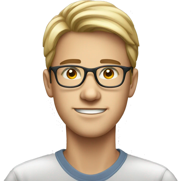 stand white young man of about 20 years old, networker and trader with glasses emoji