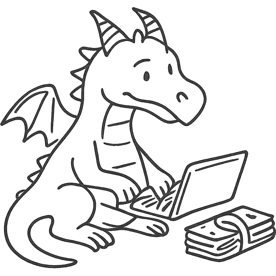 A dragon with a laptop and a stack of money emoji