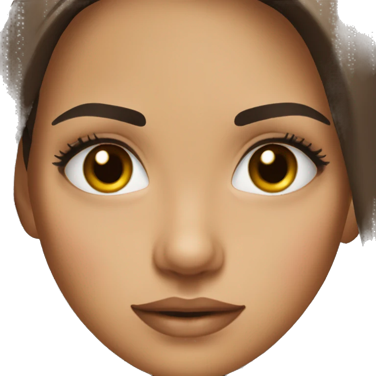 Girl with thick eyebrows and long lashes, brunette, brown eyes, pretty emoji