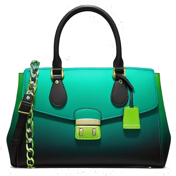 Realistic isolated black,dark teal,lime green,black and emerald green ombre Michael kors satchel purse.  emoji