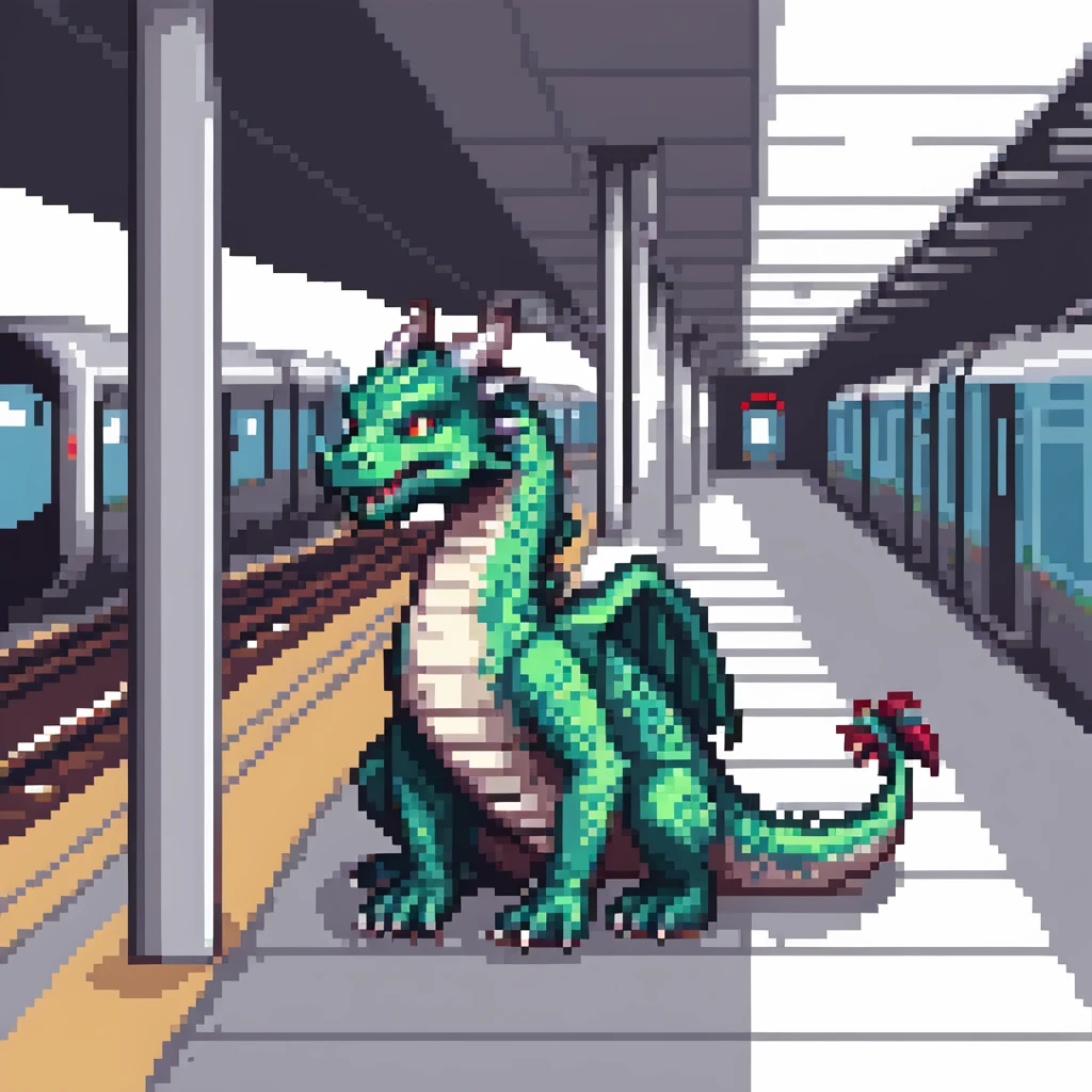 dragon waiting on a metro platform emoji