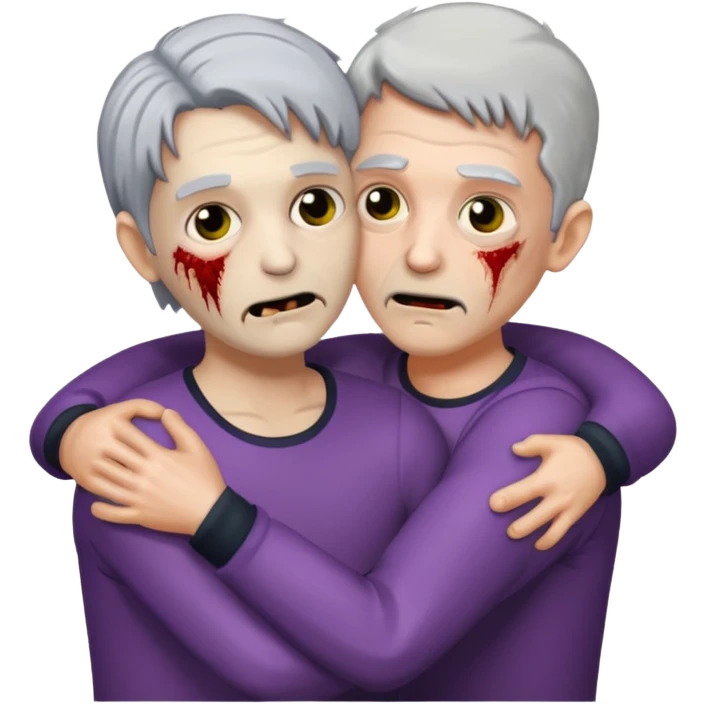 Two zombies that look like the apple zombie emoji hugging  emoji