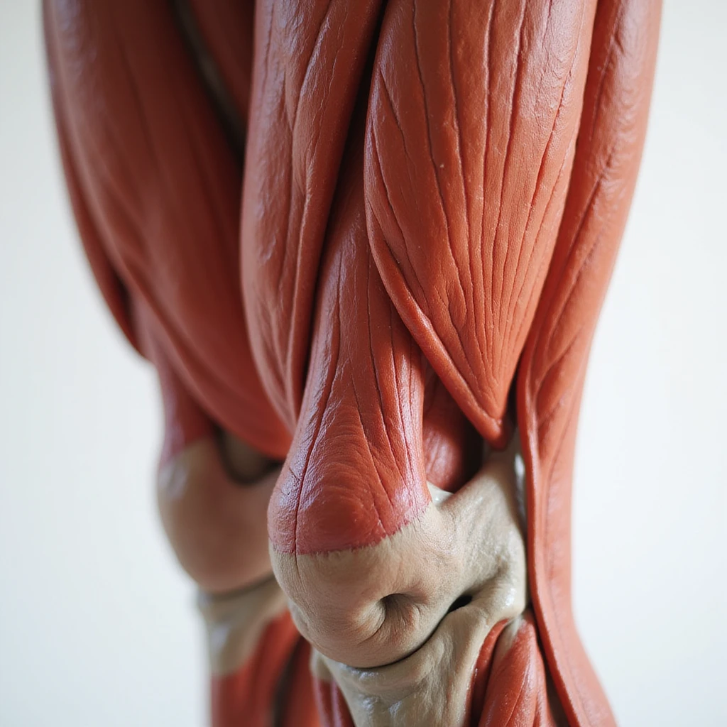 hyperrealistic illustration on white background of a leg with overload: thigh with tense muscles, lateral area highlighted by redness, 4K details, variant 4 emoji
