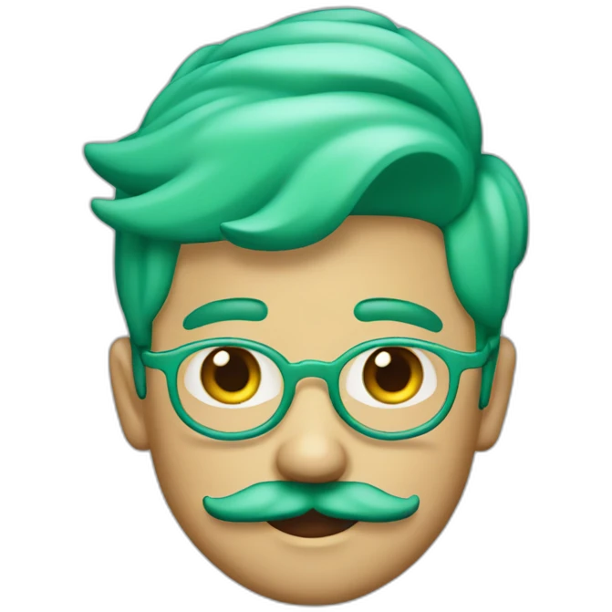 3d emoji of a 18 years boy with green-cyan hairs and green-cyan handlebar mustache  emoji
