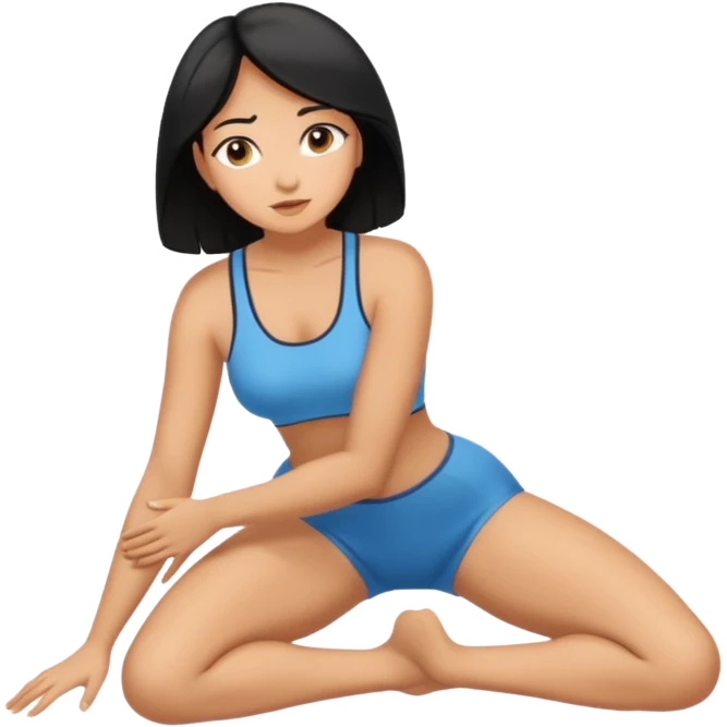 Tan woman with black hair hands and knees on floor arched back emoji