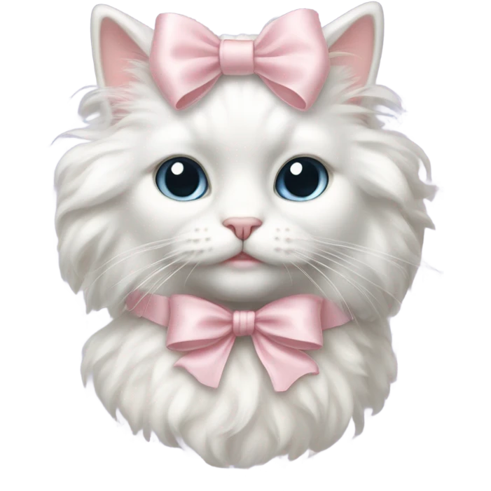 Fluffy white cat rococo with light pink bow realistic emoji
