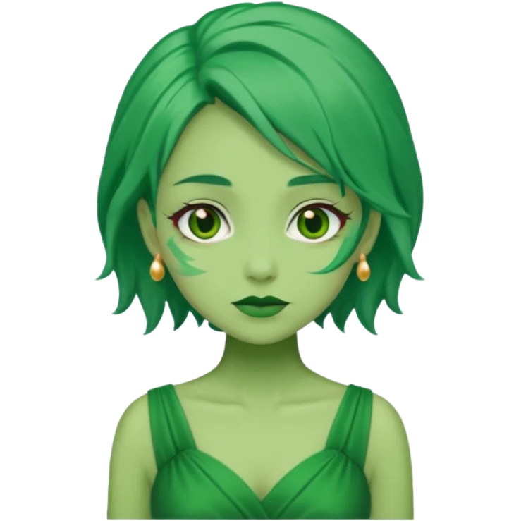 green dress old character, green hair. emoji
