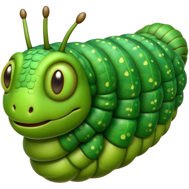 Cinematic Realistic Noble Caterpillar Portrait Emoji, Poised and serene, with a slender, segmented body covered in vivid, detailed green scales accented by subtle natural patterns, and a tiny, focused face with delicate, inquisitive eyes, rendered with lifelike texture and soft natural lighting, high shine, intelligent and delicate, styled with an air of woodland elegance, focused and attentive, soft glowing outline, capturing the essence of a watchful and confident looper caterpillar that appears ready to inch gracefully out of the screen with natural authority! emoji