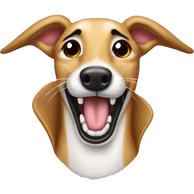 Fawn tiger greyhound wants to lick with tongue out emoji