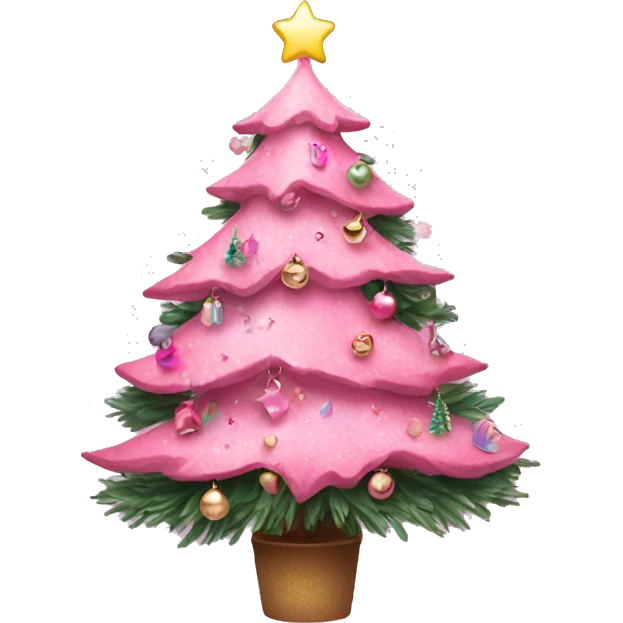 Pink Christmas tree with decorations aesthetic  emoji