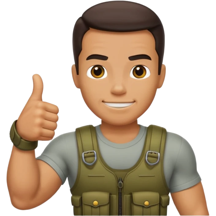 Create me emojis for commando, with Helmet and theme from that move, including arnold. For example commando thumbs up emoji